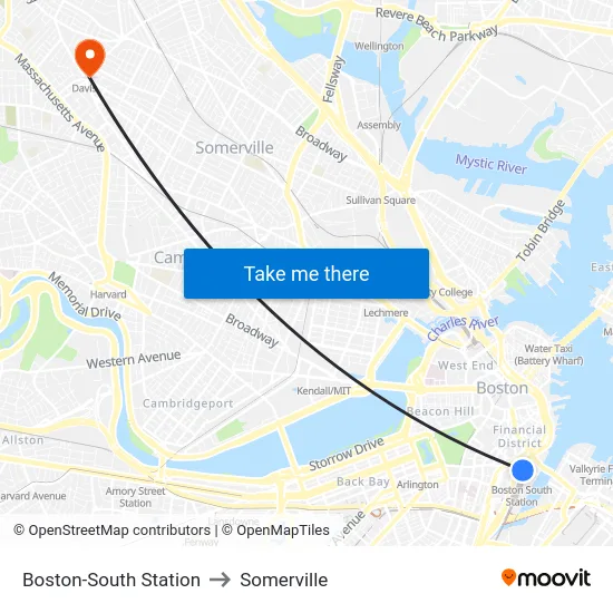 Boston-South Station to Somerville map