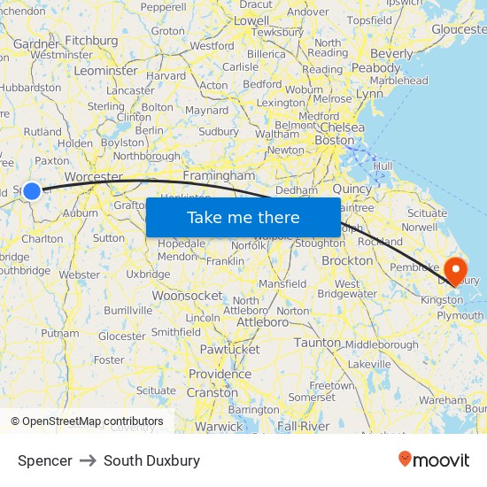 Spencer to South Duxbury map