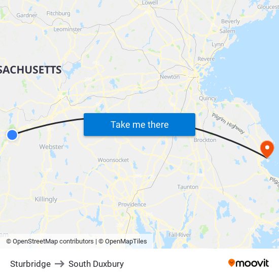 Sturbridge to South Duxbury map