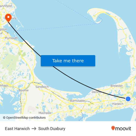 East Harwich to South Duxbury map