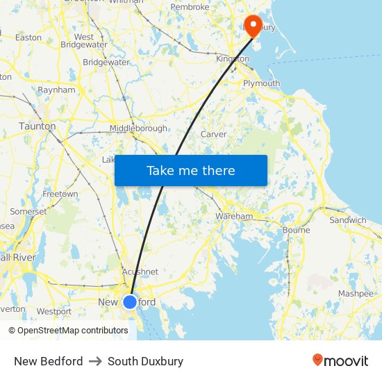 New Bedford to South Duxbury map