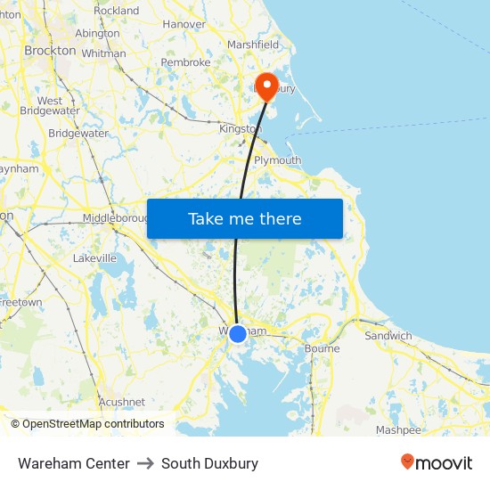 Wareham Center to South Duxbury map