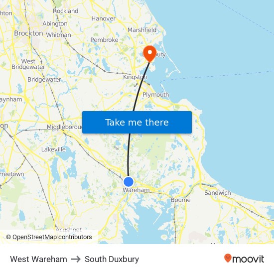 West Wareham to South Duxbury map