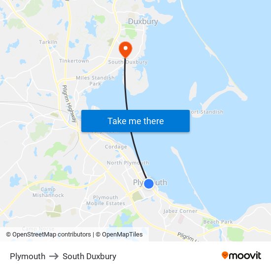 Plymouth to South Duxbury map