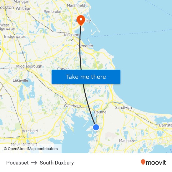 Pocasset to South Duxbury map