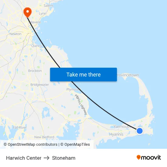 Harwich Center to Stoneham map