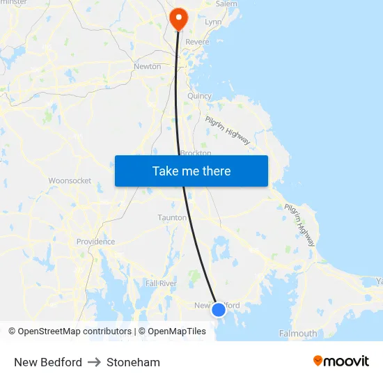 New Bedford to Stoneham map