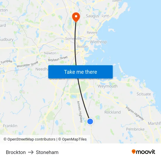Brockton to Stoneham map