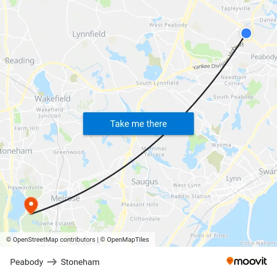 Peabody to Stoneham map