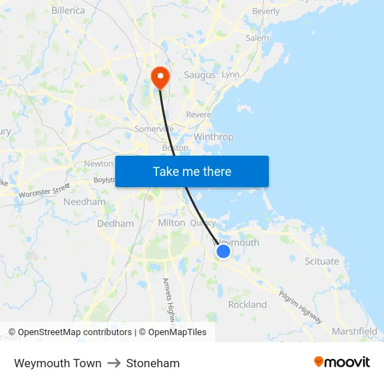 Weymouth Town to Stoneham map