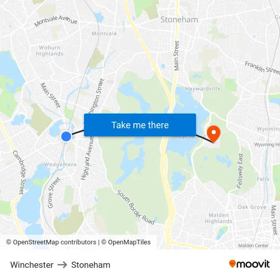 Winchester to Stoneham map