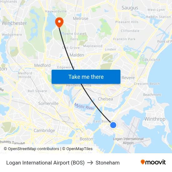 Logan International Airport (BOS) to Stoneham map