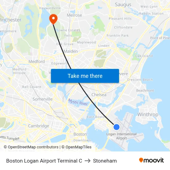 Boston Logan Airport Terminal C to Stoneham map