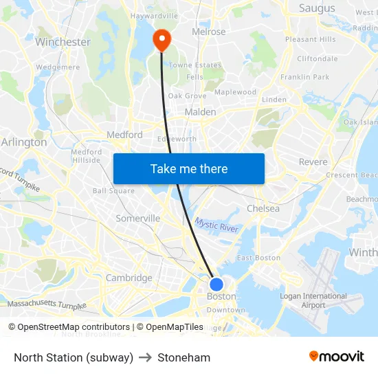 North Station (subway) to Stoneham map