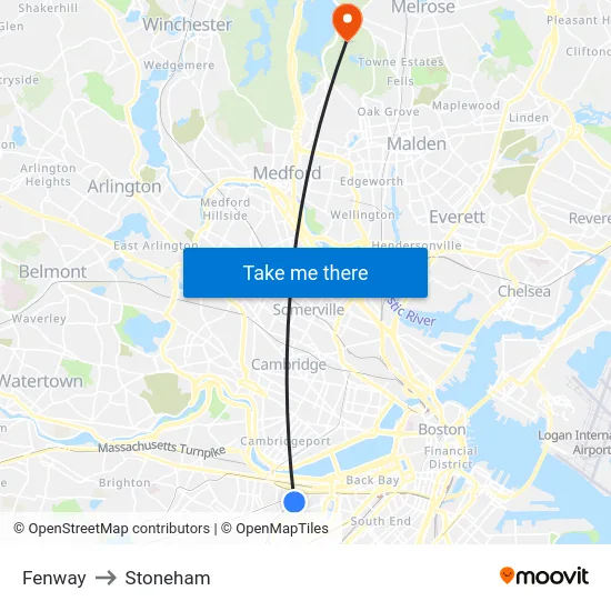 Fenway to Stoneham map