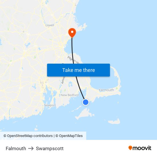 Falmouth to Swampscott map