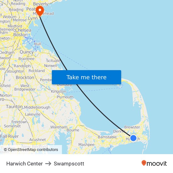 Harwich Center to Swampscott map
