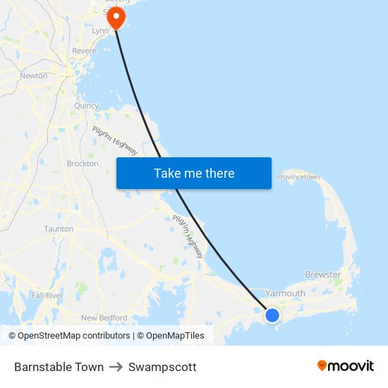 Barnstable Town to Swampscott map