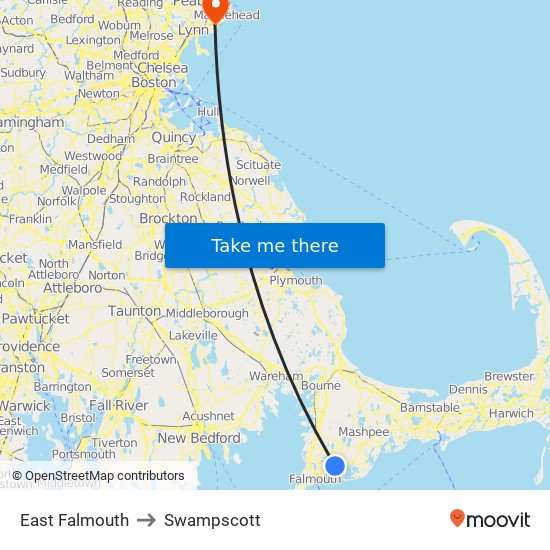 East Falmouth to Swampscott map