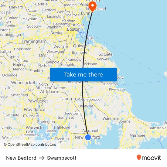 New Bedford to Swampscott map