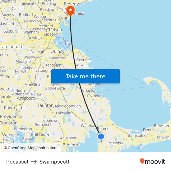 Pocasset to Swampscott map