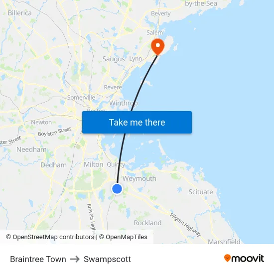 Braintree Town to Swampscott map