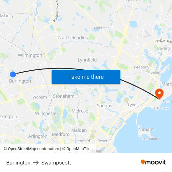 Burlington to Swampscott map