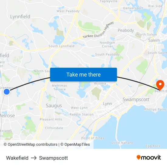 Wakefield to Swampscott map
