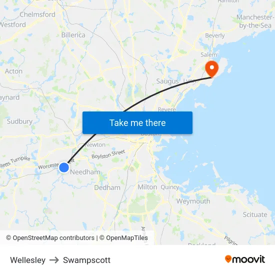Wellesley to Swampscott map