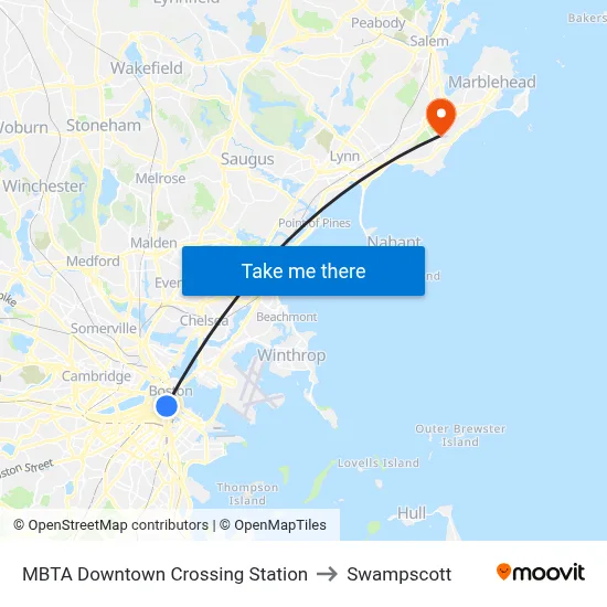 MBTA Downtown Crossing Station to Swampscott map