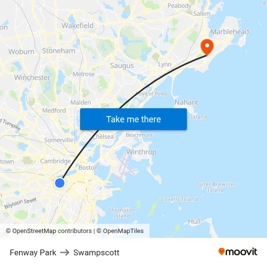 Fenway Park to Swampscott map