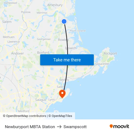 Newburyport MBTA Station to Swampscott map