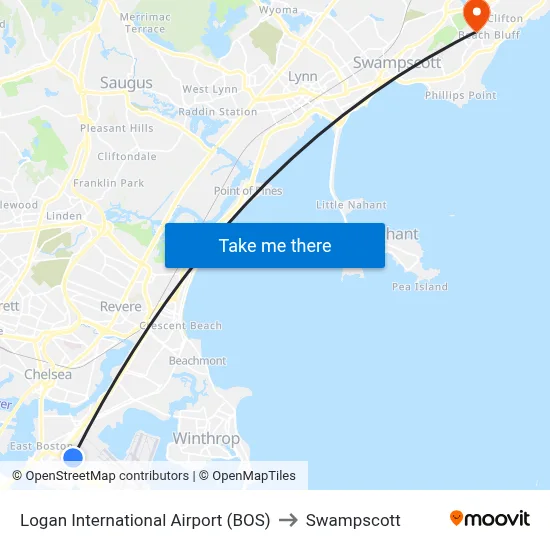 Logan International Airport (BOS) to Swampscott map
