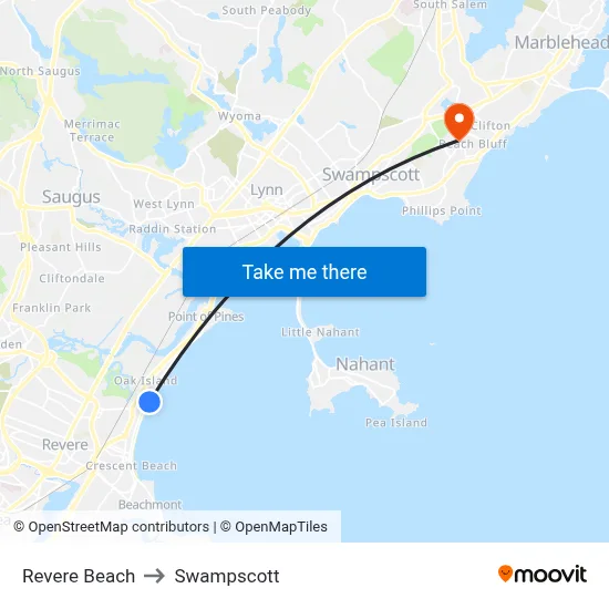 Revere Beach to Swampscott map