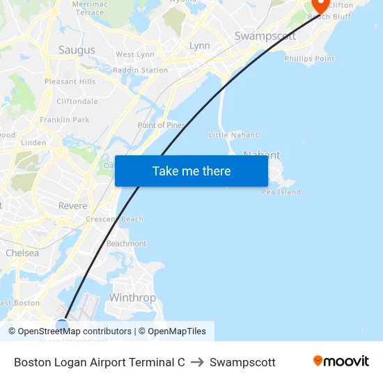 Boston Logan Airport Terminal C to Swampscott map