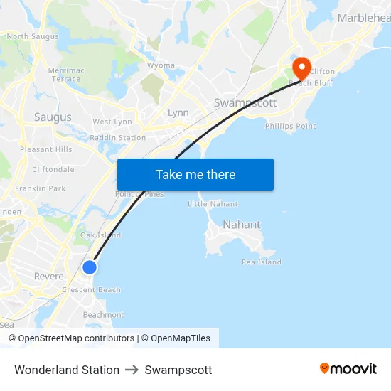 Wonderland Station to Swampscott map
