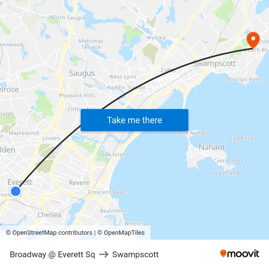 Broadway @ Everett Sq to Swampscott map