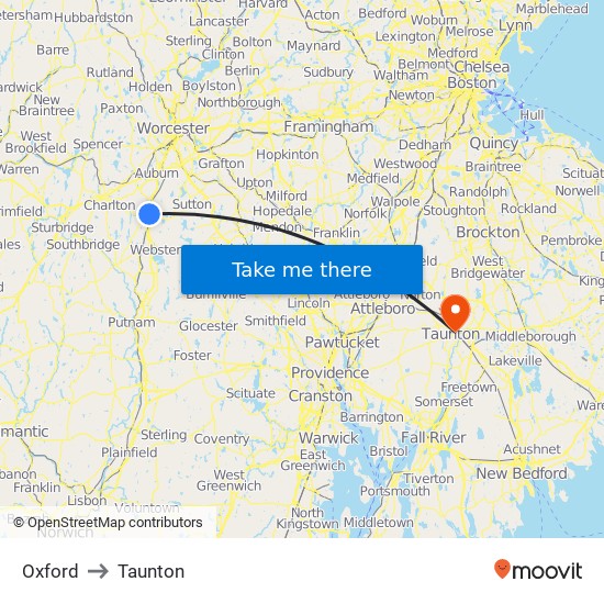 Oxford to Taunton map