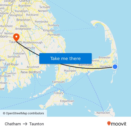 Chatham to Taunton map