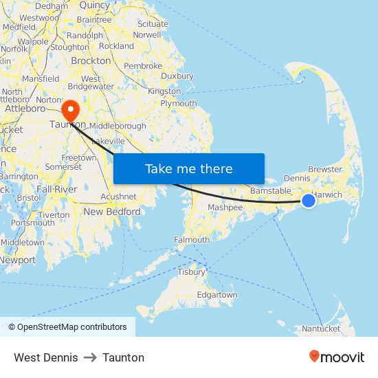 West Dennis to Taunton map