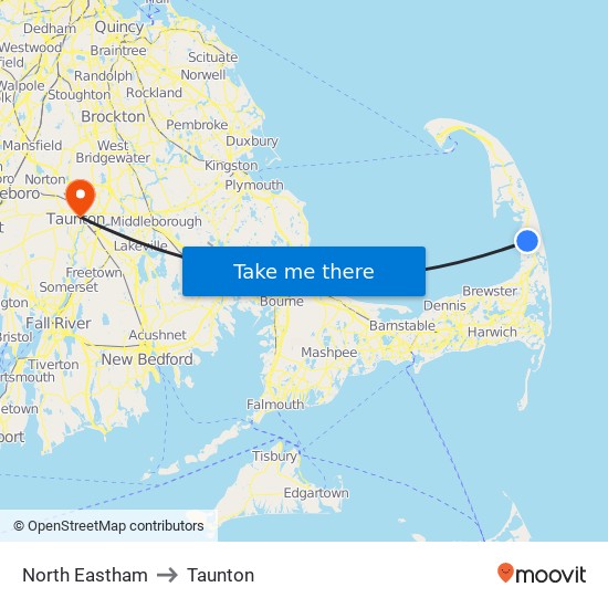 North Eastham to Taunton map