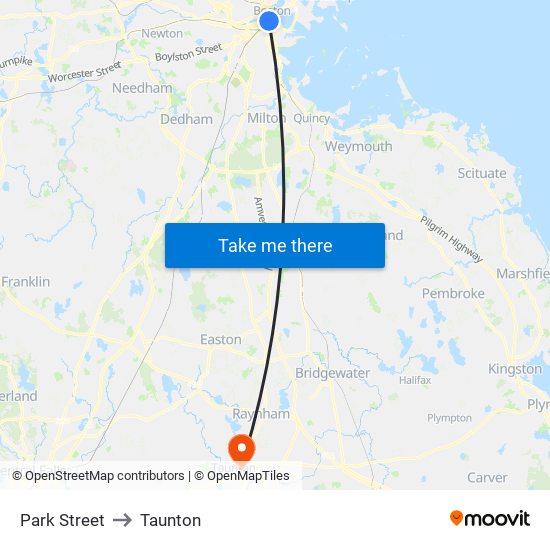 Park Street to Taunton map