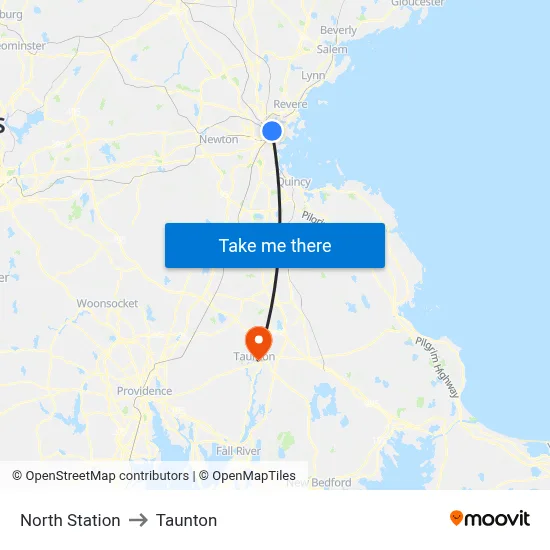 North Station to Taunton map