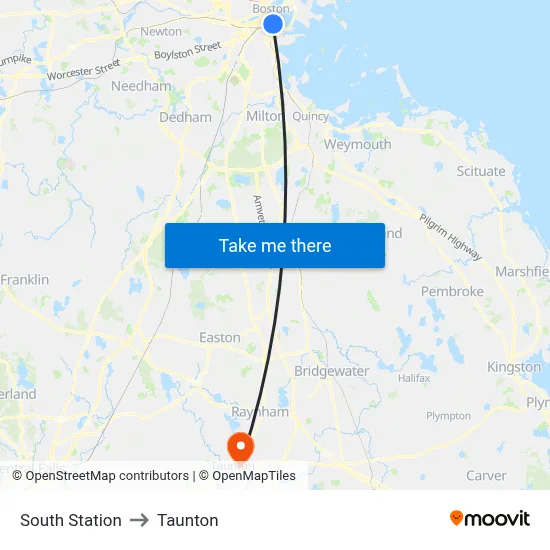 South Station to Taunton map