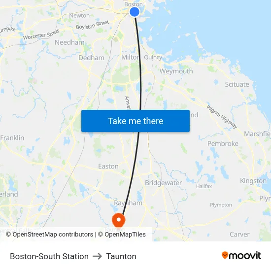Boston-South Station to Taunton map