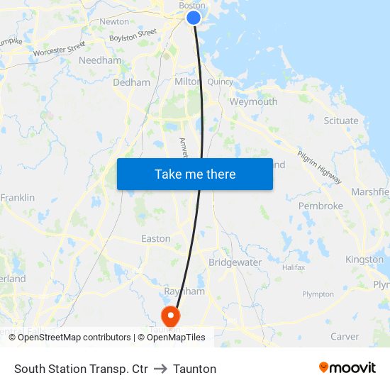 South Station Transp. Ctr to Taunton map