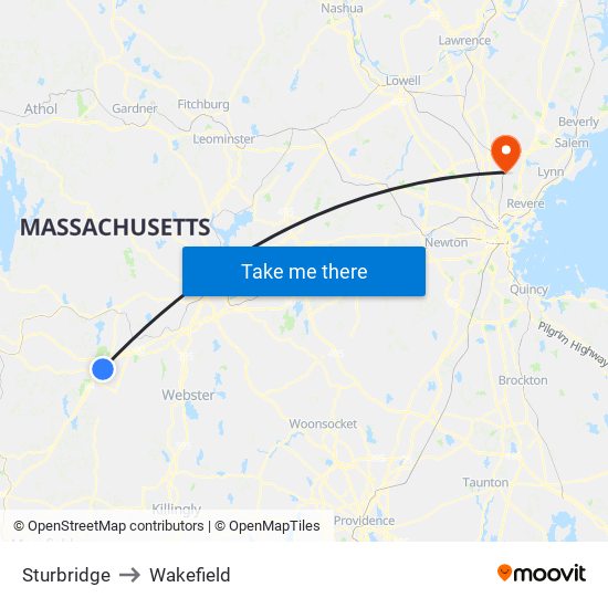 Sturbridge to Wakefield map