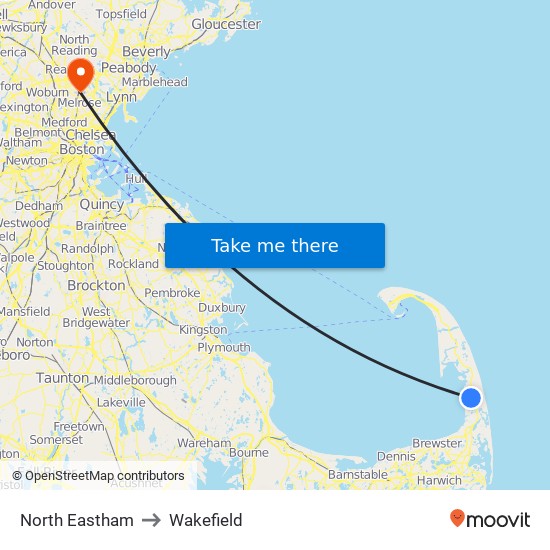 North Eastham to Wakefield map