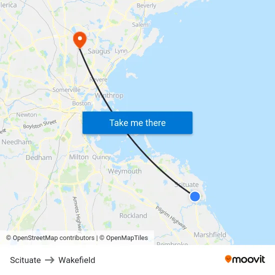 Scituate to Wakefield map