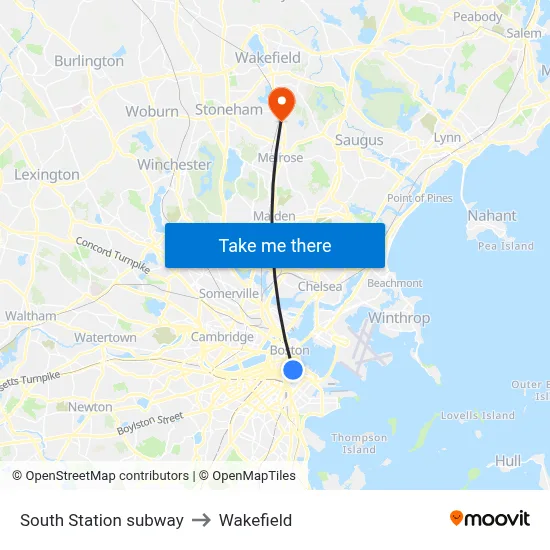South Station subway to Wakefield map
